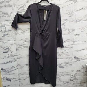 Celmia Collection Midi Dress Women Size XL Black Long Sleeve Wrap Zip Side Soft